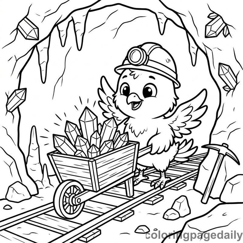Phoenix Chick Mining Crystals - Daily printable coloring page in Mythical Creature category