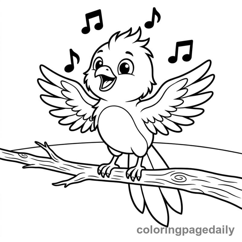 Phoenix Chick Singing Song - Daily printable coloring page in Mythical Creature category
