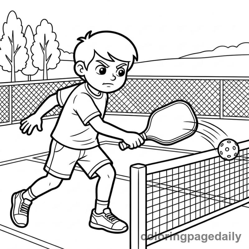 Pickleball Player Action - Daily printable coloring page in Sports category