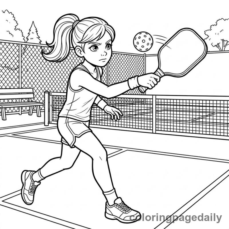 Pickleball Player Hitting - Daily printable coloring page in Sports category