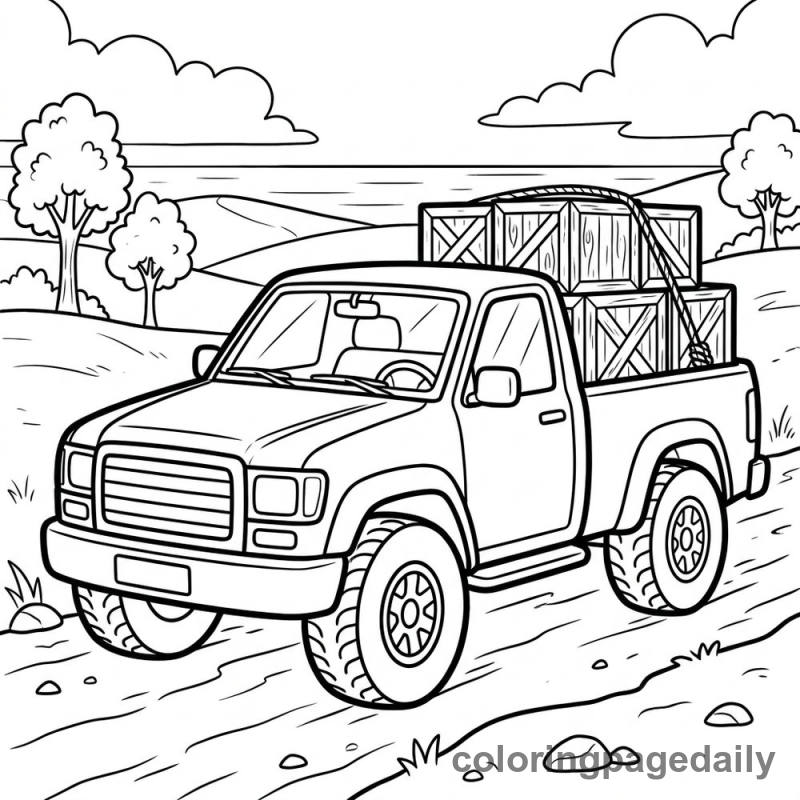 Pickup Truck Driving - Daily printable coloring page in Vehicle category