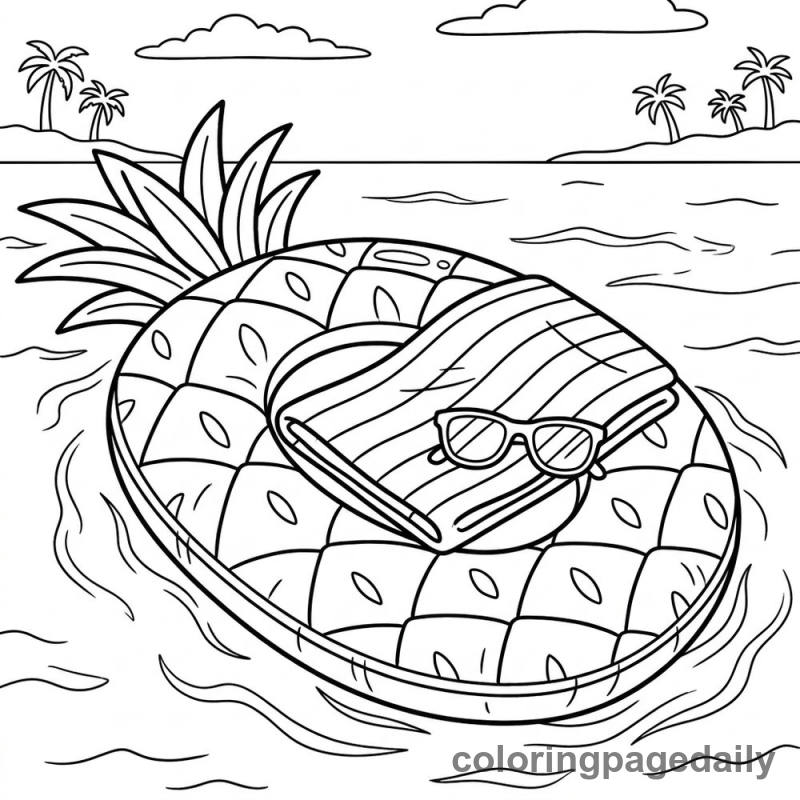Pineapple Pool Float Relaxation - Daily printable coloring page in Summer Vacation category