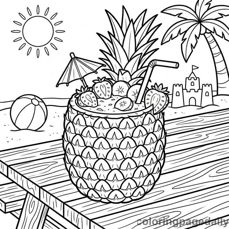 Pineapple Summer Fruit Smoothie - Daily printable coloring page in Summer Vacation category