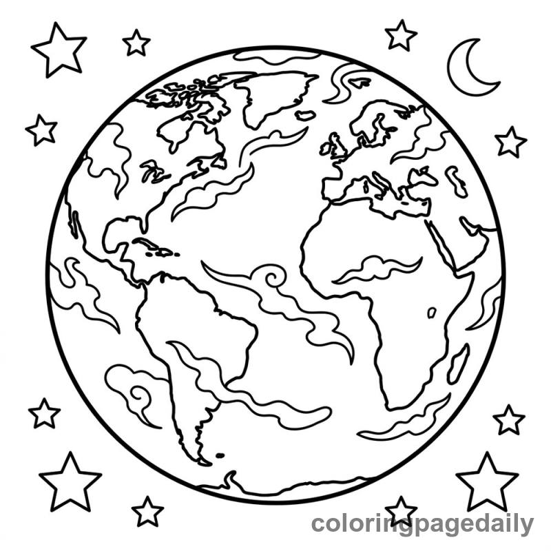 Planet Earth in Space - Daily printable coloring page in Space category