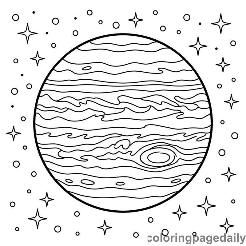Planet Jupiter In Space - Daily printable coloring page in Space category