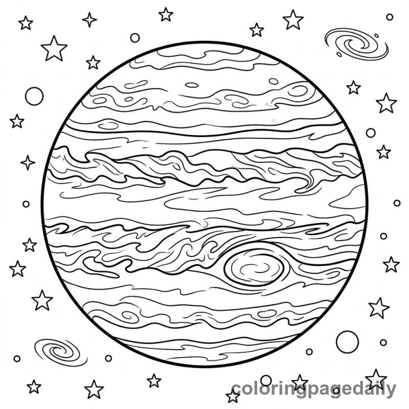 Planet Jupiter Space - Daily printable coloring page in Space category