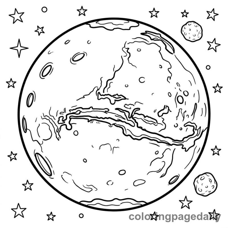 Planet Mars In Space - Daily printable coloring page in Space category