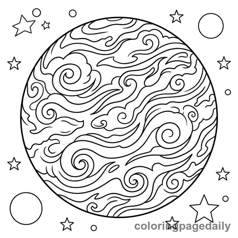 Planet Venus in Space - Daily printable coloring page in Space category