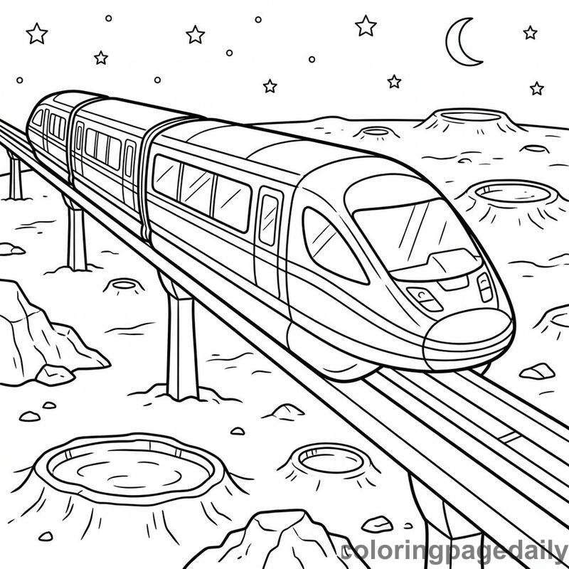 Planetary Monorail Gliding - Daily printable coloring page in Space category