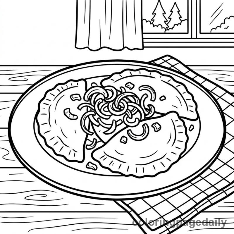Plate of Polish Pierogi - Daily printable coloring page in Food category