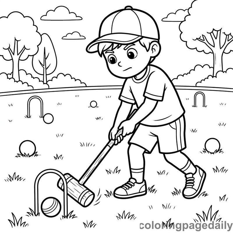 Playing Lawn Croquet - Daily printable coloring page in Sports category