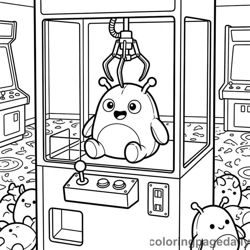 Plush Monster In Claw Machine - Daily printable coloring page in Cute Monsters and Collectibles category