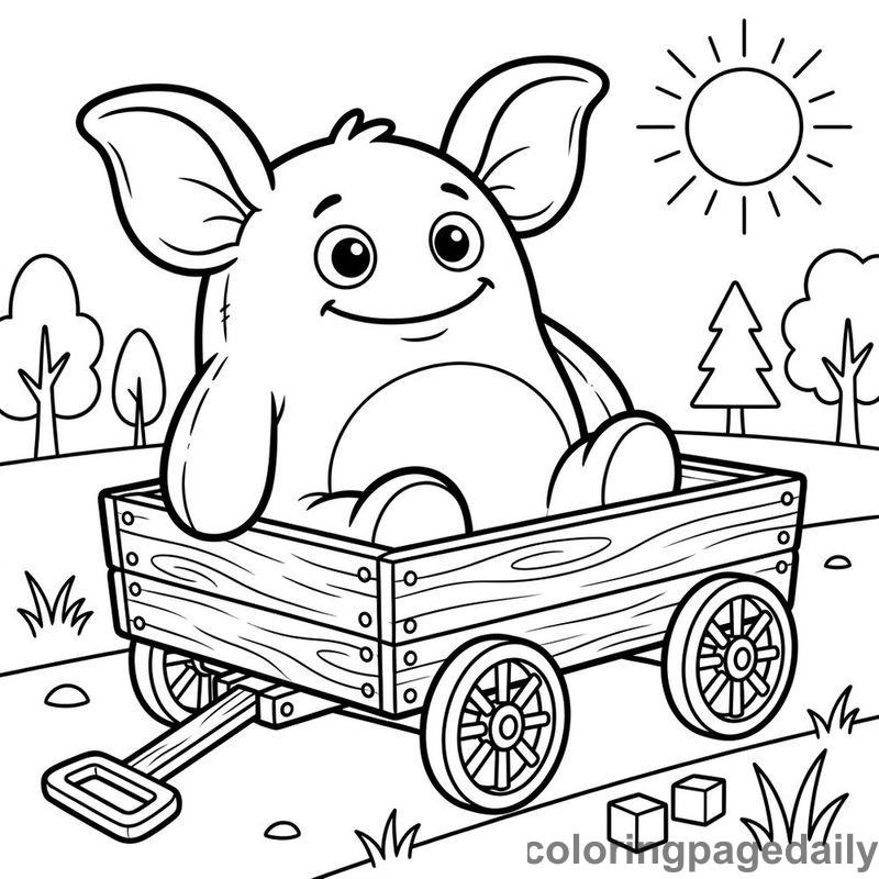 Plush Monster In Toy Wagon - Daily printable coloring page in Cute Monsters and Collectibles category