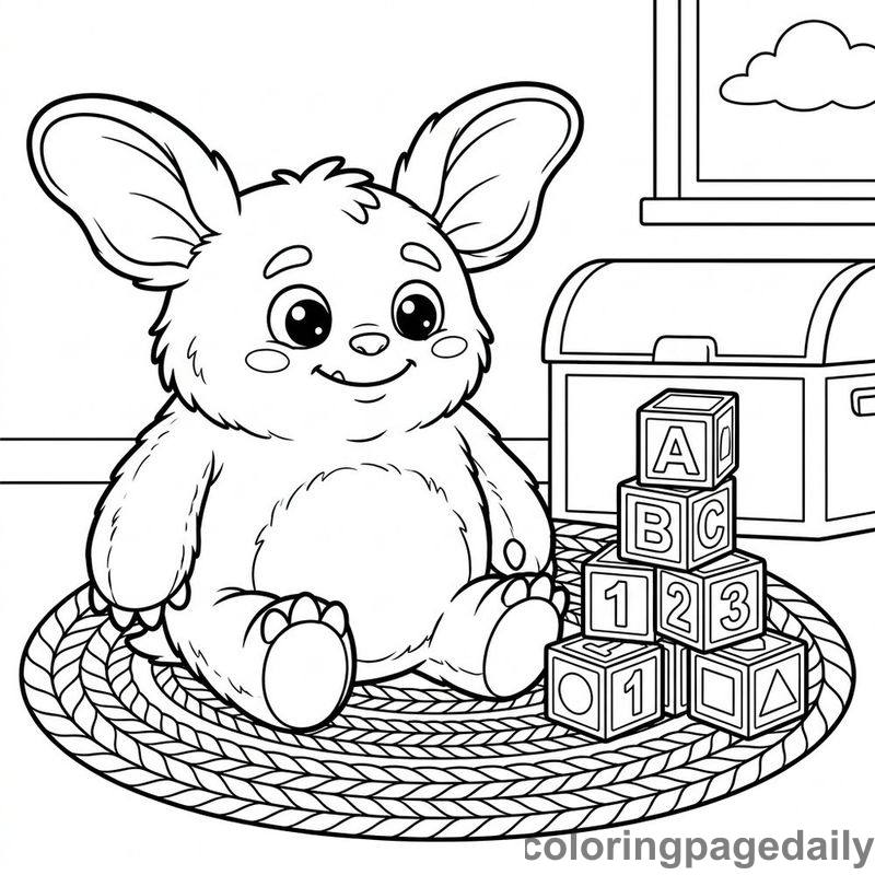 Plush Monster With Toy Blocks - Daily printable coloring page in Cute Monsters and Collectibles category