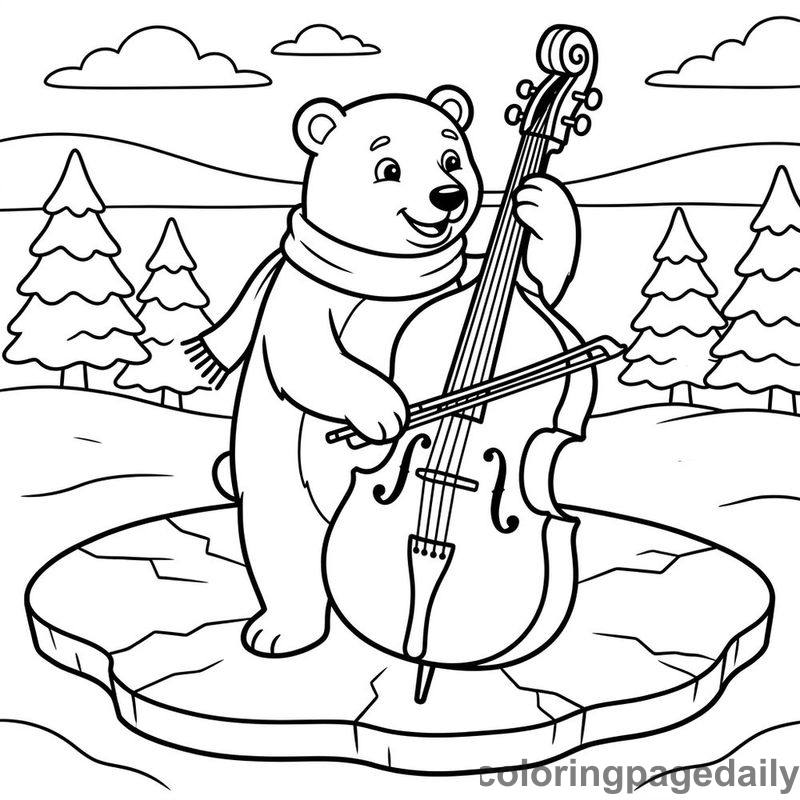 Polar Bear Playing Bass - Daily printable coloring page in Winter and Snow Season category