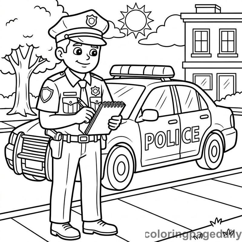 Police Officer Writing Notes - Daily printable coloring page in Professions category