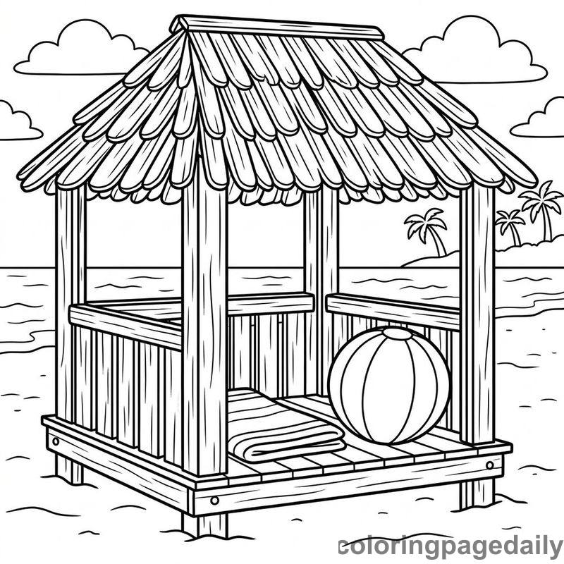 Popsicle Stick Beach Cabana - Daily printable coloring page in Scenery category