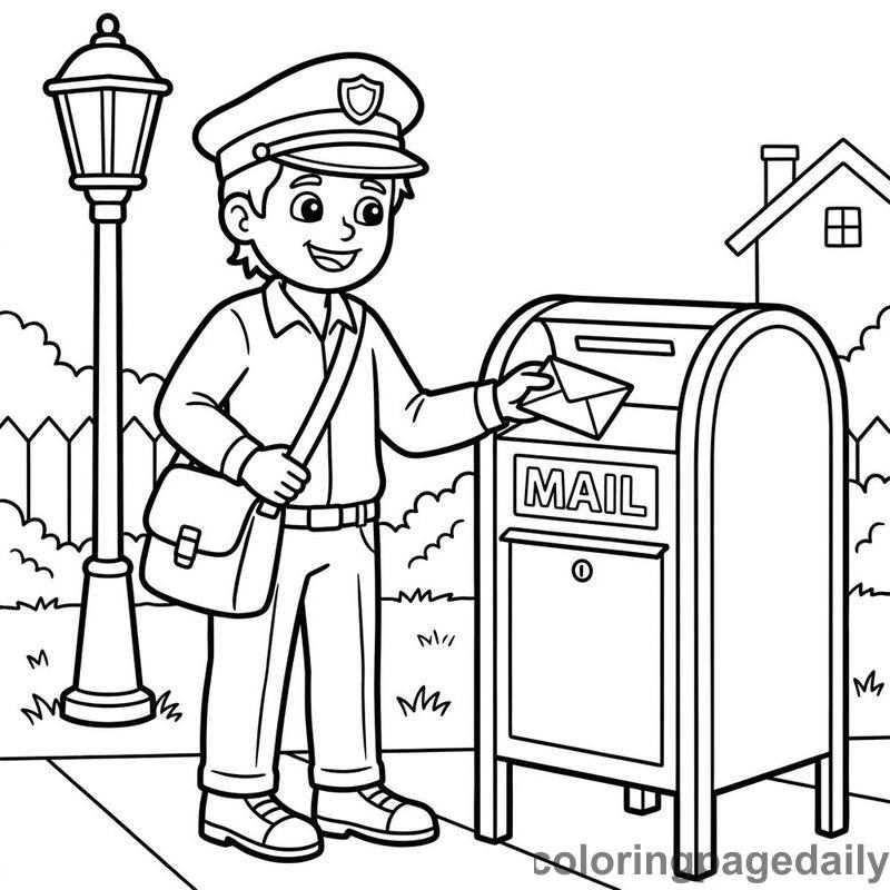 Postal Worker Delivering Letters - Daily printable coloring page in Professions category