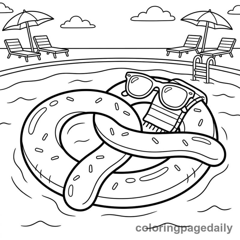 Pretzel Pool Float Relaxation - Daily printable coloring page in Summer Vacation category