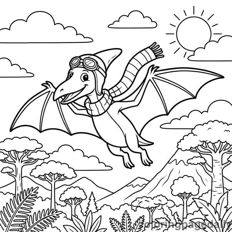 Pteranodon Aviator Flight - Daily printable coloring page in Dinosaur category