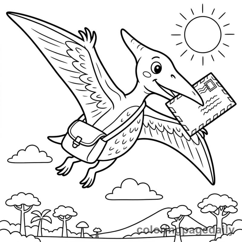 Pterodactyl Mail Carrier - Daily printable coloring page in Dinosaur category