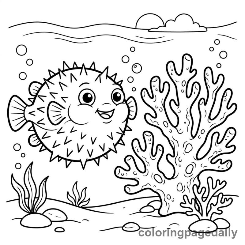 Pufferfish Puffs Up - Daily printable coloring page in Ocean and Underwater Life category