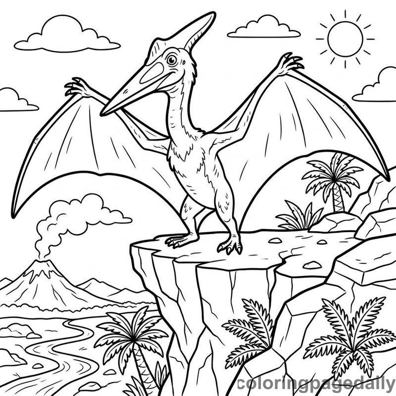 Quetzalcoatlus Stretching Wings - Daily printable coloring page in Dinosaur category