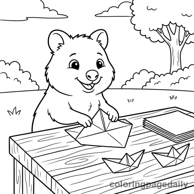 Quokka Folding Paper Boats - Daily printable coloring page in Animals category