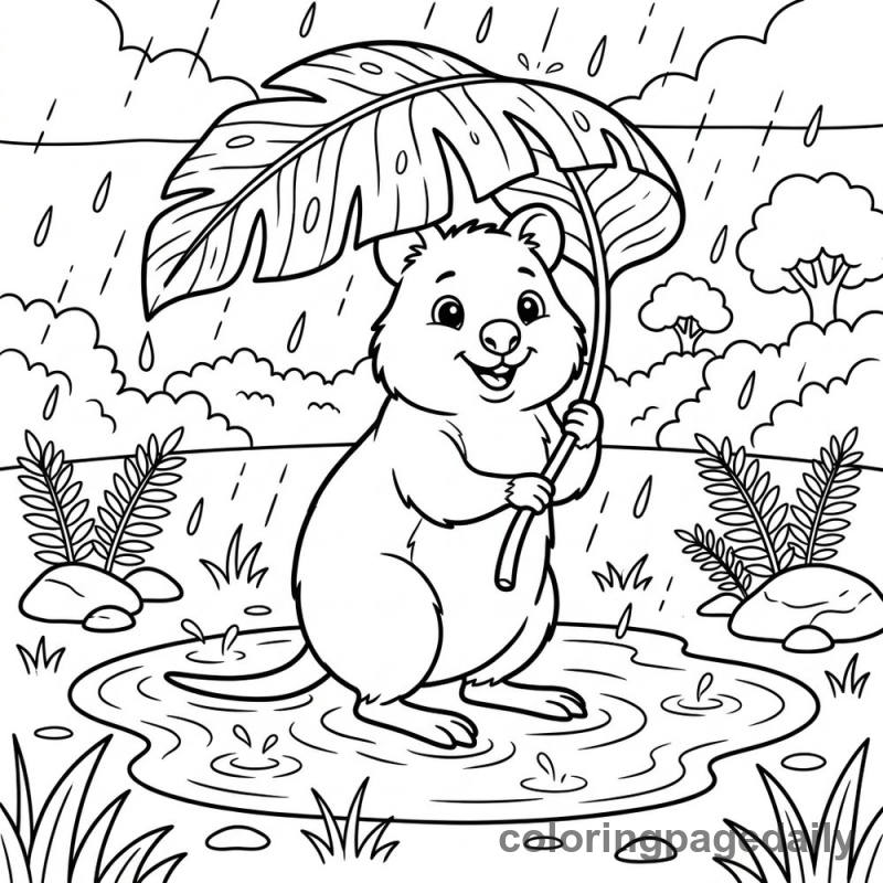 Quokka's Leaf Umbrella - Daily printable coloring page in Animals category
