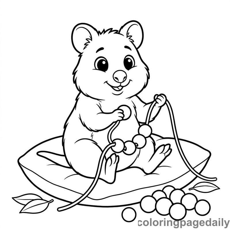 Quokka Making Bead Necklace - Daily printable coloring page in Animals category