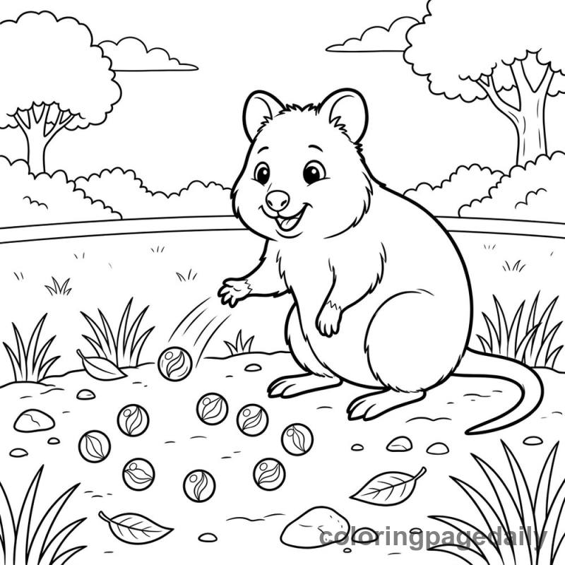 Quokka Marble Game - Daily printable coloring page in Animals category