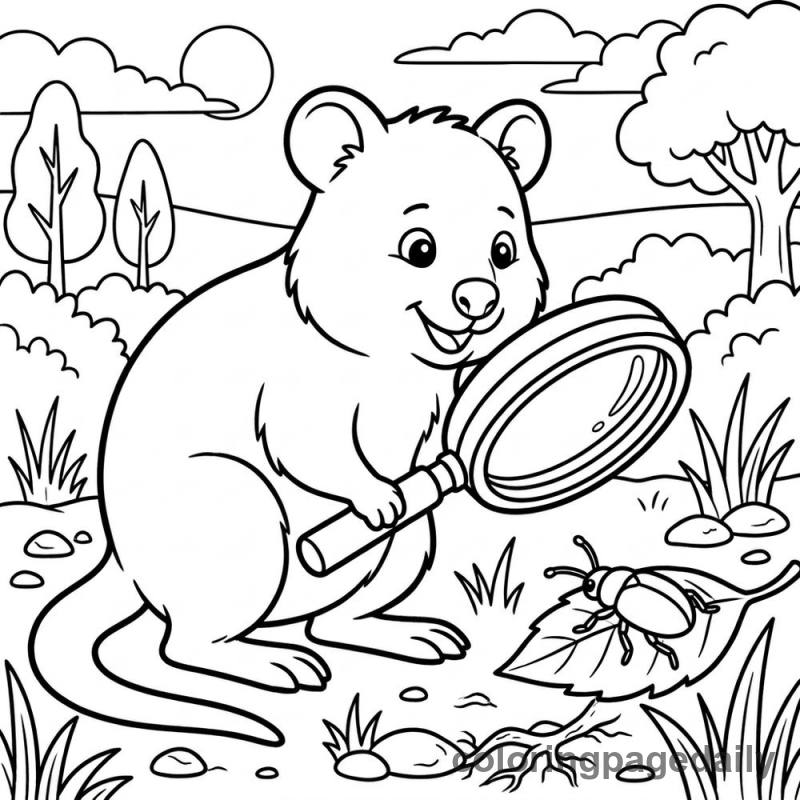 Quokka Nature Detective - Daily printable coloring page in Animals category