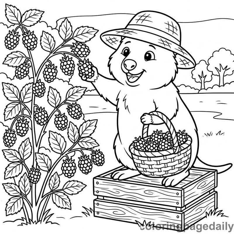 Quokka Picking Fresh Blackberries - Daily printable coloring page in Animals category