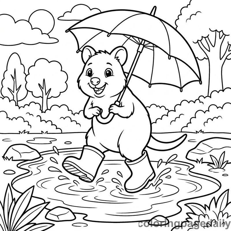 Quokka Puddle Jumping - Daily printable coloring page in Animals category