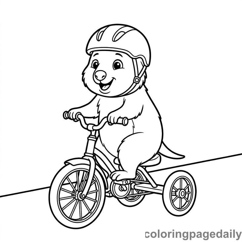Quokka Riding A Tricycle - Daily printable coloring page in Animals category