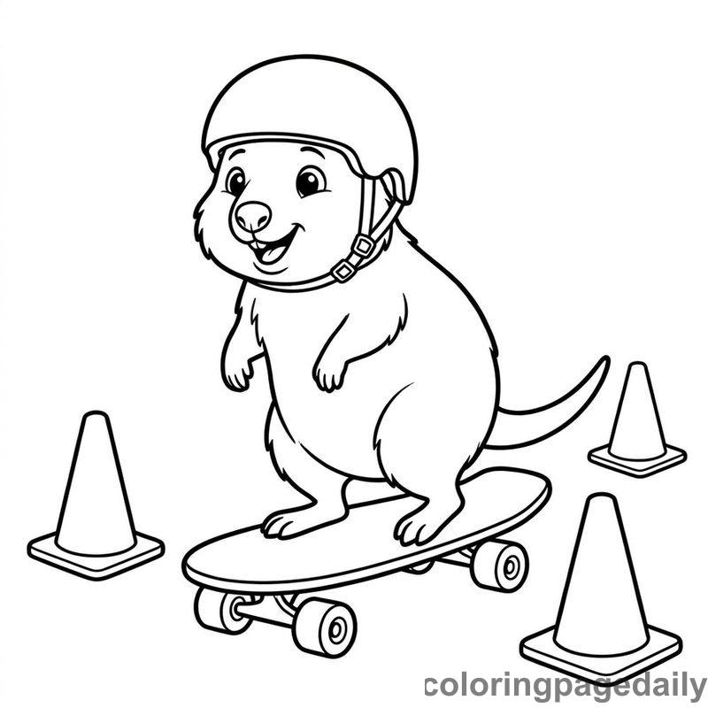 Quokka Skateboard Slalom - Daily printable coloring page in Animals category