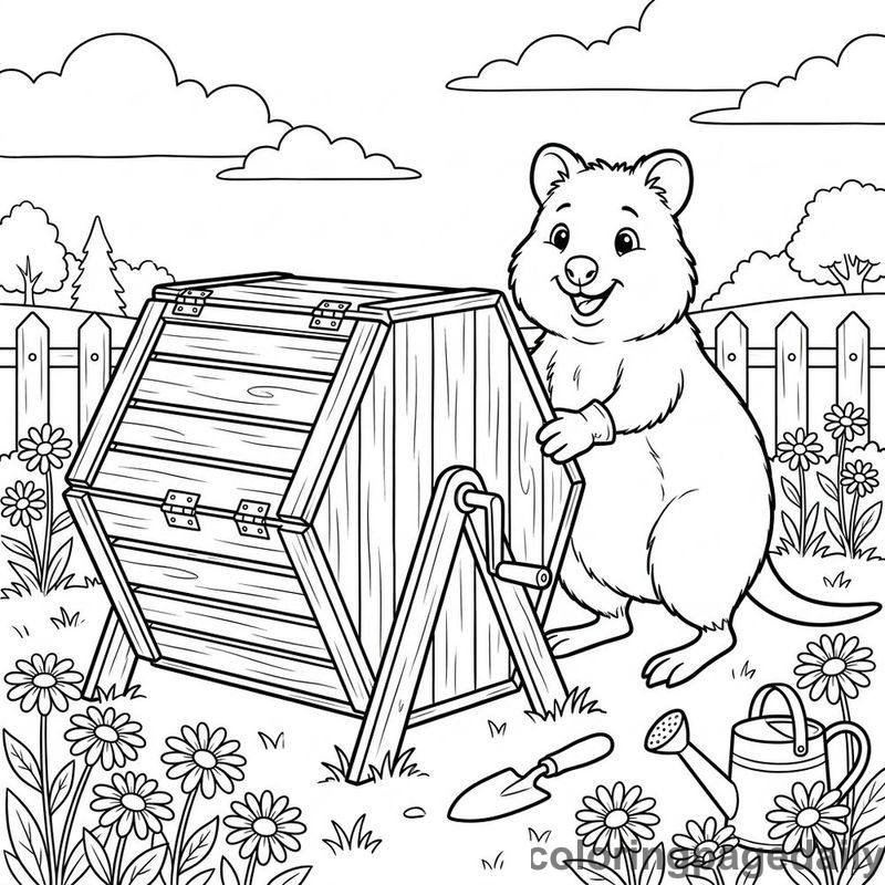 Quokka Turning Spring Compost - Daily printable coloring page in Animals category