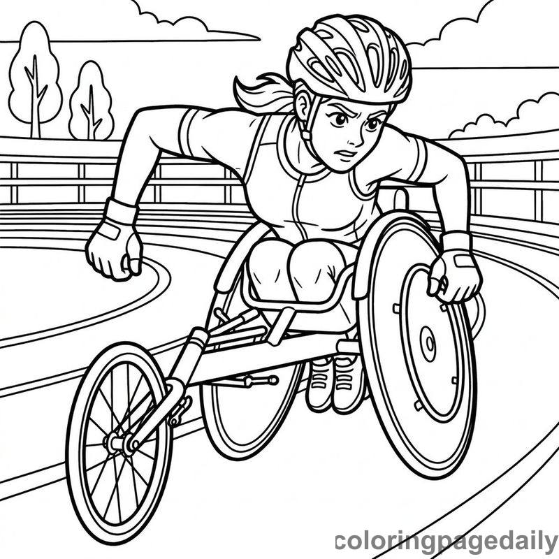 Racing Wheelchair Athlete Sprinting - Daily printable coloring page in Sports category