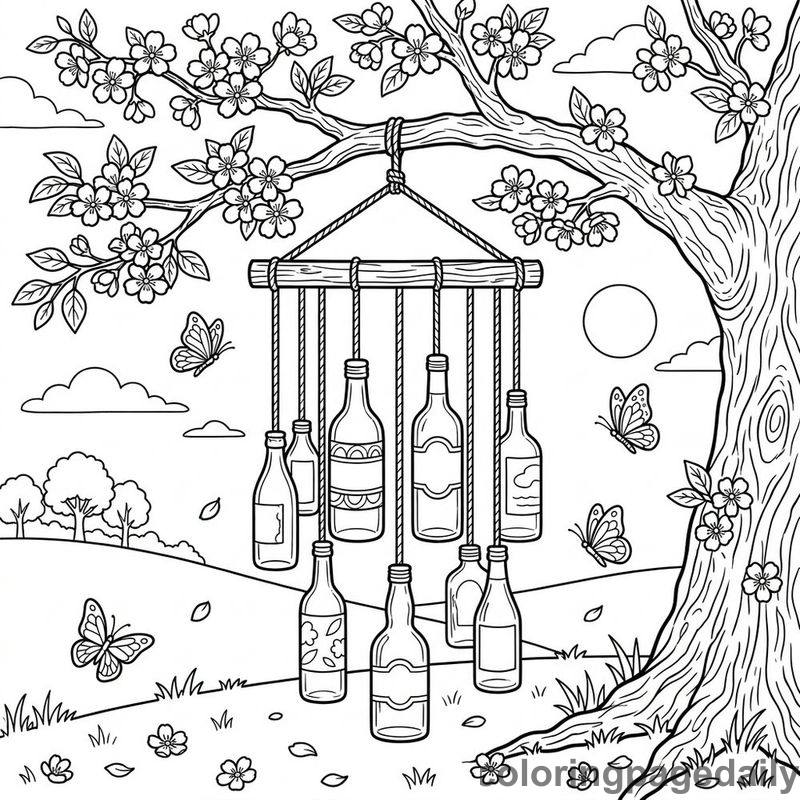 Recycled Bottle Wind Chime - Daily printable coloring page in Scenery category