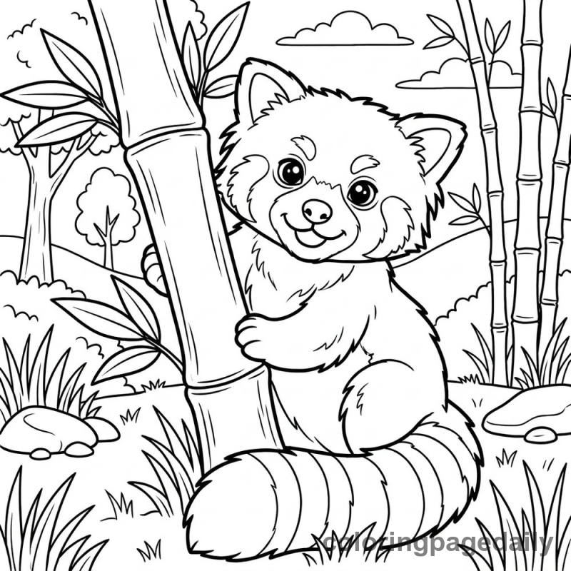 Peek-a-Boo Red Panda - Daily printable coloring page in Animals category
