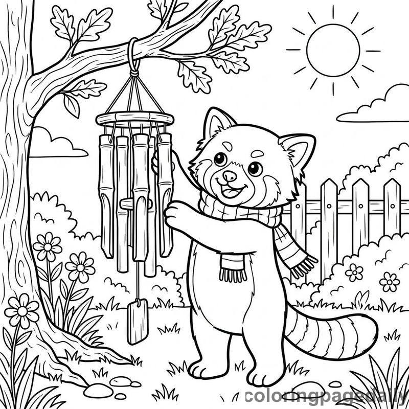 Red Panda Hanging Wind Chimes - Daily printable coloring page in Animals category