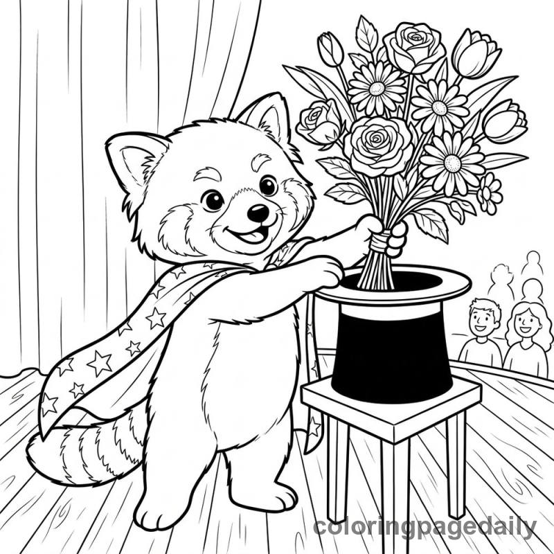 Red Panda Magic Trick - Daily printable coloring page in Animals category