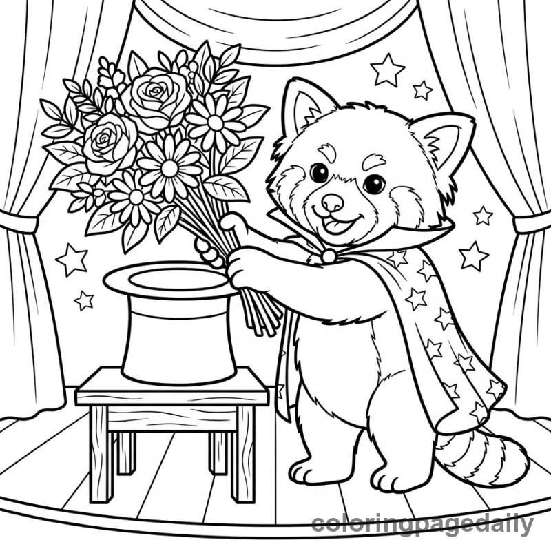 Red Panda Magic Trick - Daily printable coloring page in Animals category