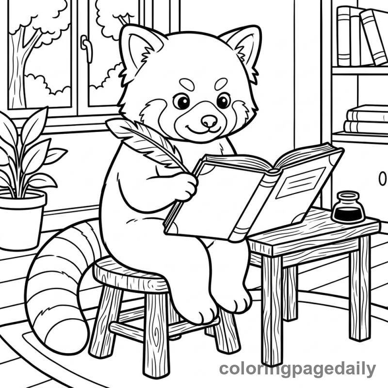Red Panda Writing Journal - Daily printable coloring page in Animals category