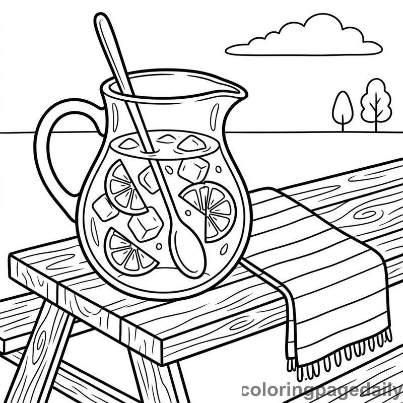 Refreshing Summer Lemonade Pitcher - Daily printable coloring page in Summer Vacation category