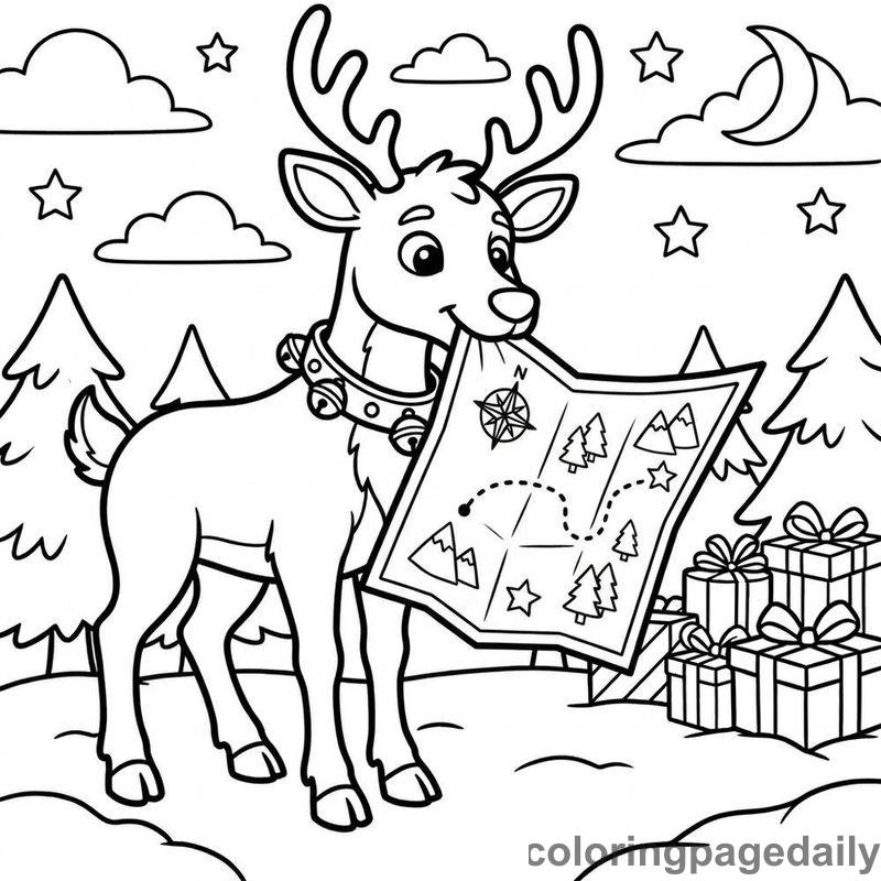 Reindeer Checking Map - Daily printable coloring page in Christmas category