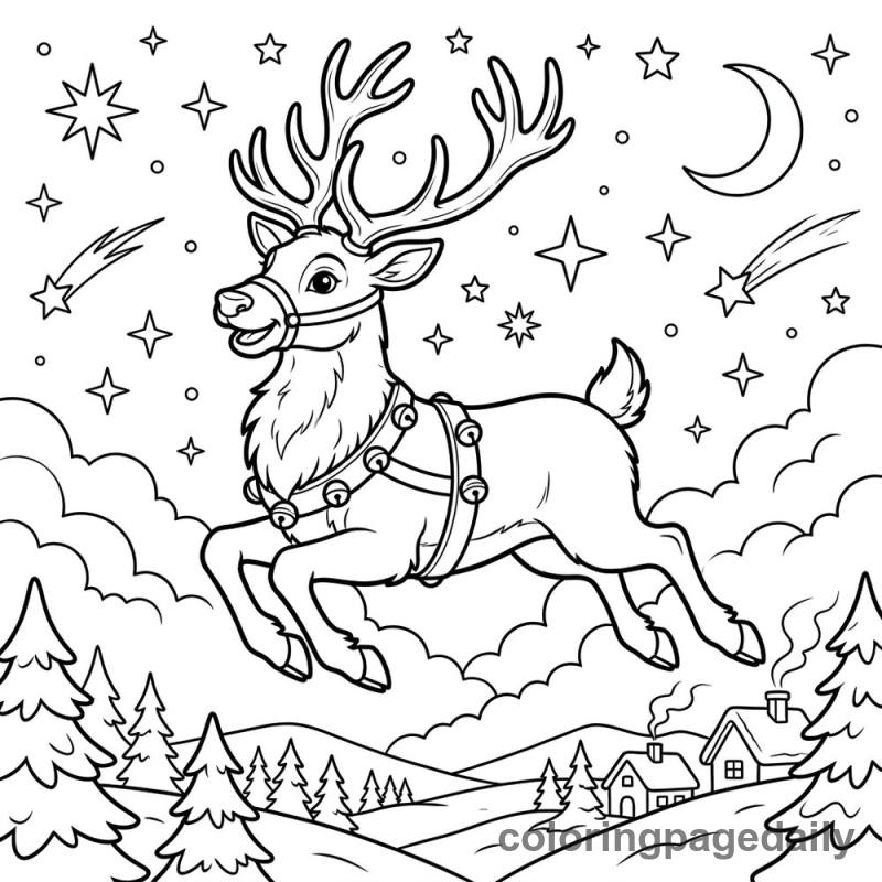Reindeer Flying High - Daily printable coloring page in Christmas category