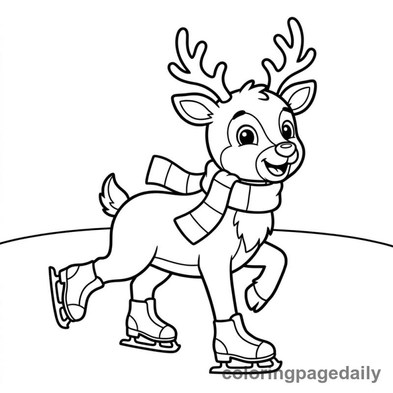 Reindeer Ice Skating - Daily printable coloring page in Christmas category