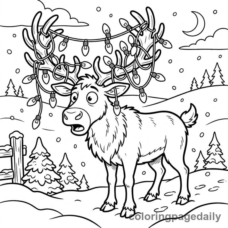 Reindeer Light Tangle - Daily printable coloring page in Christmas category