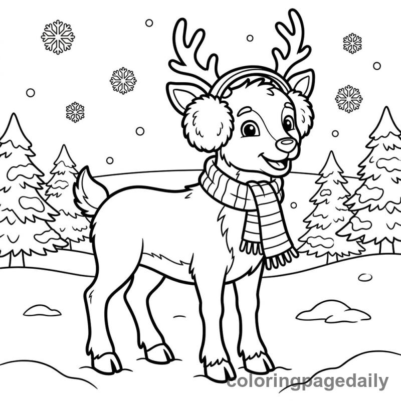 Reindeer Wearing Earmuffs - Daily printable coloring page in Christmas category